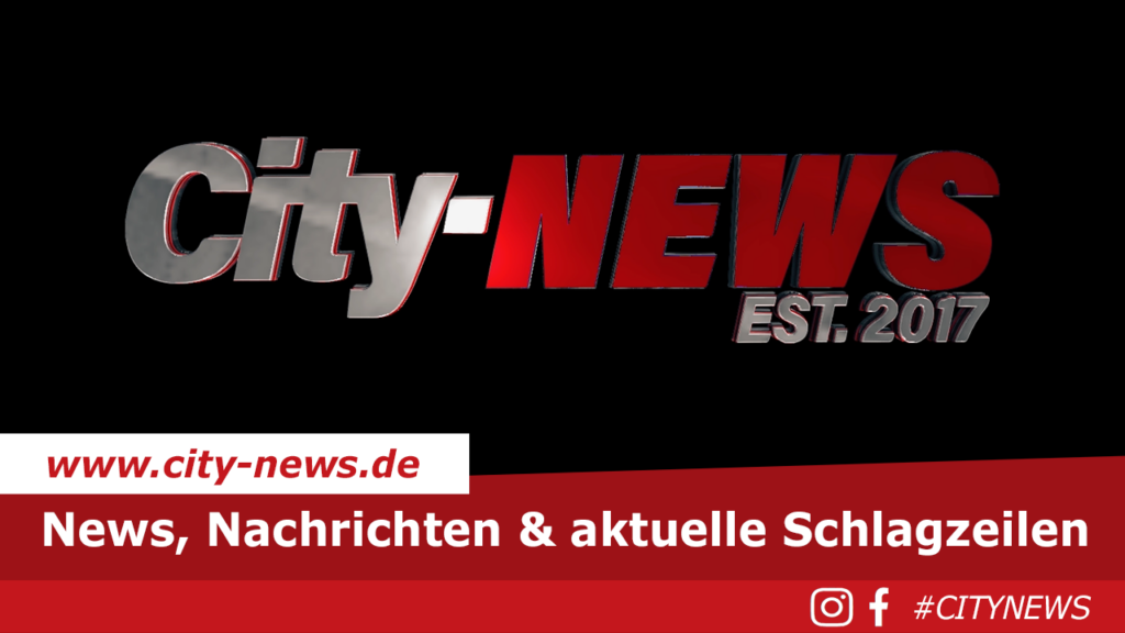 Foto zeigt das City-News Logo, darunter die geschriebene Domain und Social Media Buttons für Instagram und Facebook sowie den Hashtag #citynews.