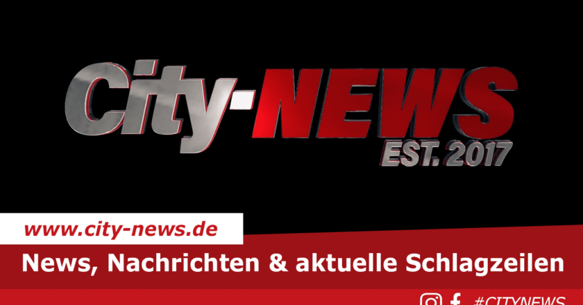 Foto zeigt das City-News Logo, darunter die geschriebene Domain und Social Media Buttons für Instagram und Facebook sowie den Hashtag #citynews.