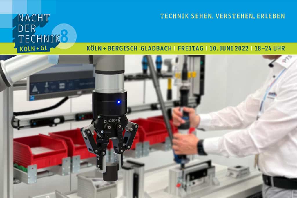 Auf dem Foto sehen Sie einen Roboterarm und einen Schraubtechnik Arbeitsplatz von PTS Automation GmbH