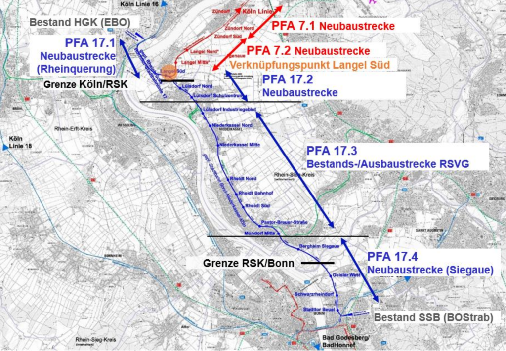 Übersicht der Planfeststellungsabschnitte Linie 17 und Linie 7