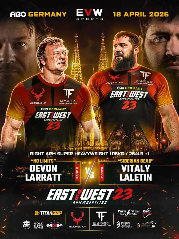 EVW 23 Hauptkampf mit Devon "No Limits" Larratt gegen Vitaly "Siberian Bear" Laletin im Right Arm Super Heavyweight über 115 kg.