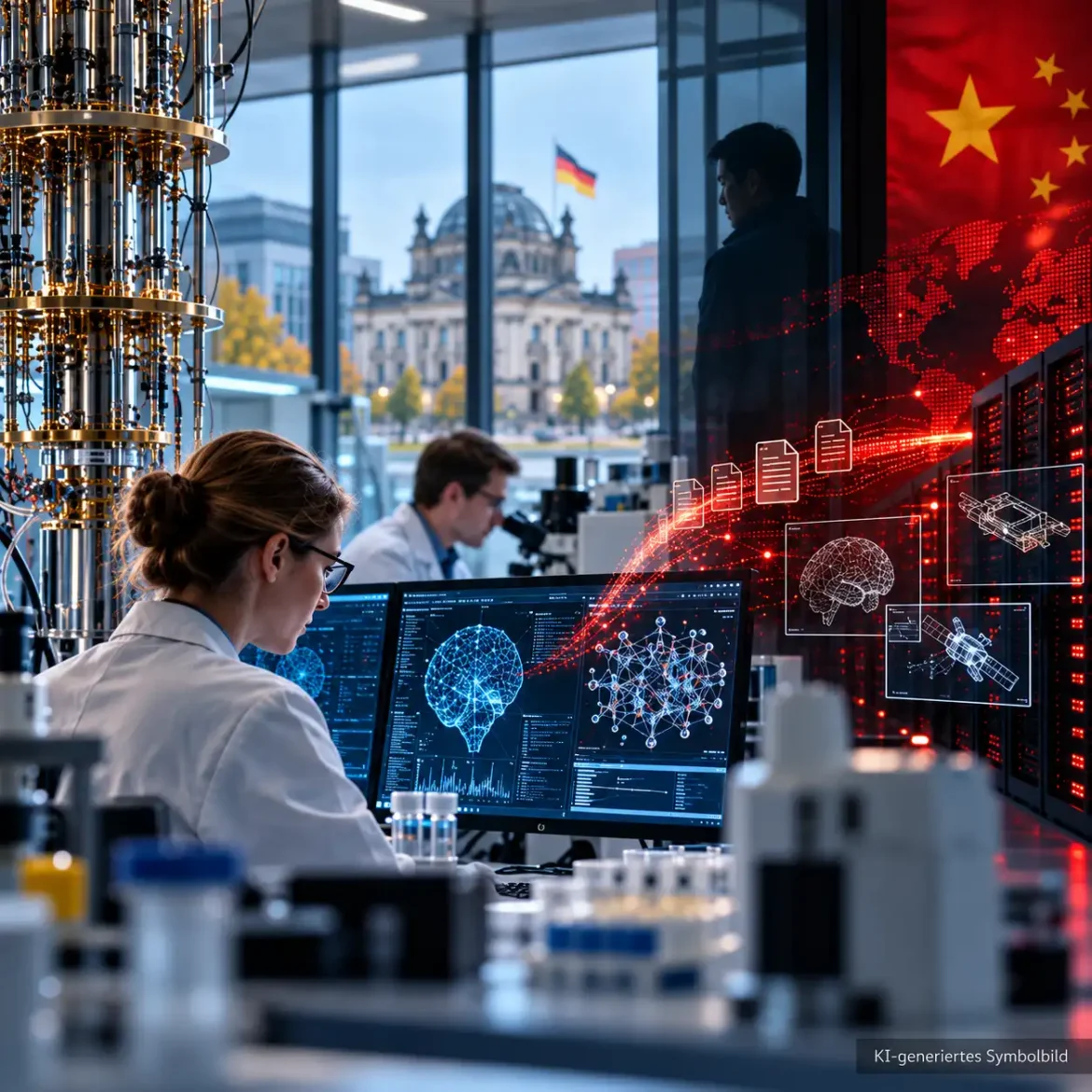 KI-generiertes Symbolbild zu möglicher chinesischer Spionage an deutschen Hochschulen und Forschungseinrichtungen